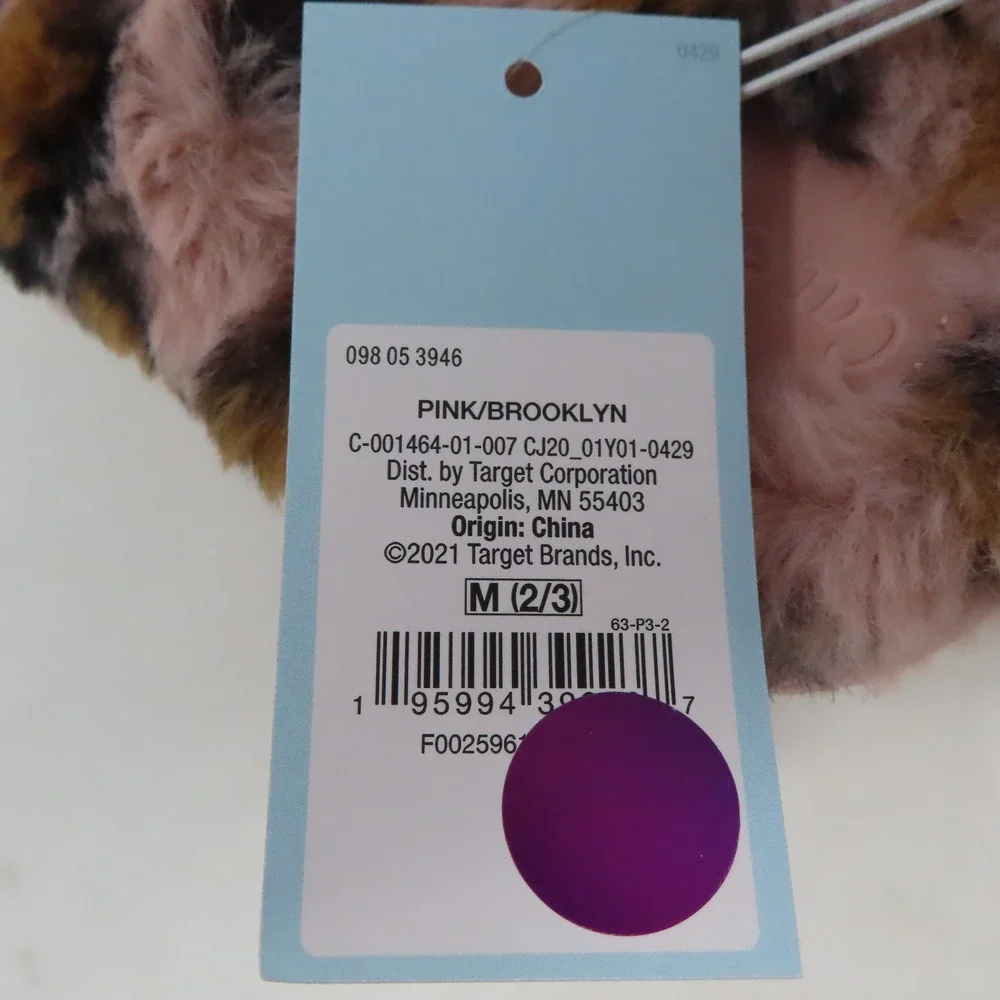 Cat & Jack Girls Pink Leopard Faux Fur‎ Criss Cross Slippers Medium 2/3 Brooklyn